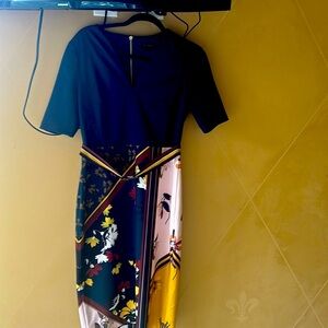 Ted Baker the dress under the knee blue the top and flowers yellow size 3